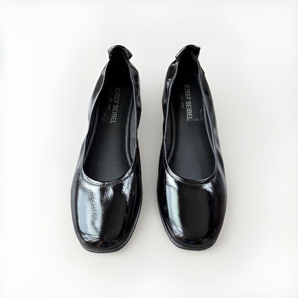 Josef Seibel Fenja Black Patent Leather Ballet Flats Womens Shoes Size 40 US 9